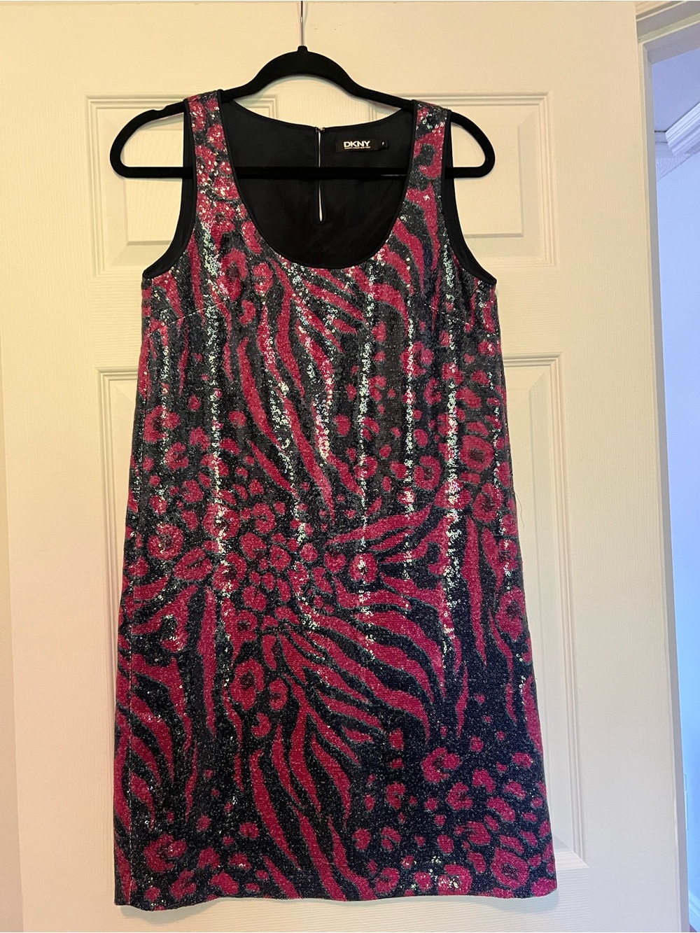 DKNY Pink & Black Sequin Tank Dress